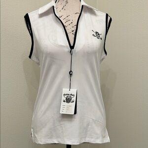Tattoo Golf Lucky 13 Series White Sleeveless 1/4 Zip Tank Top